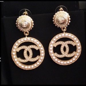 Chanel Pearl Logo Earrings